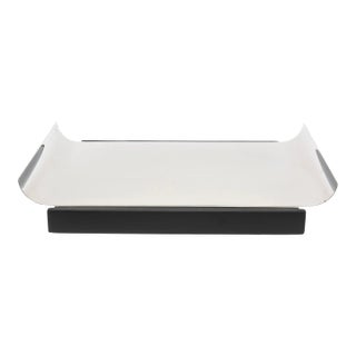 Vintage Stainless Steel and Black Wood Tray 1960's For Sale