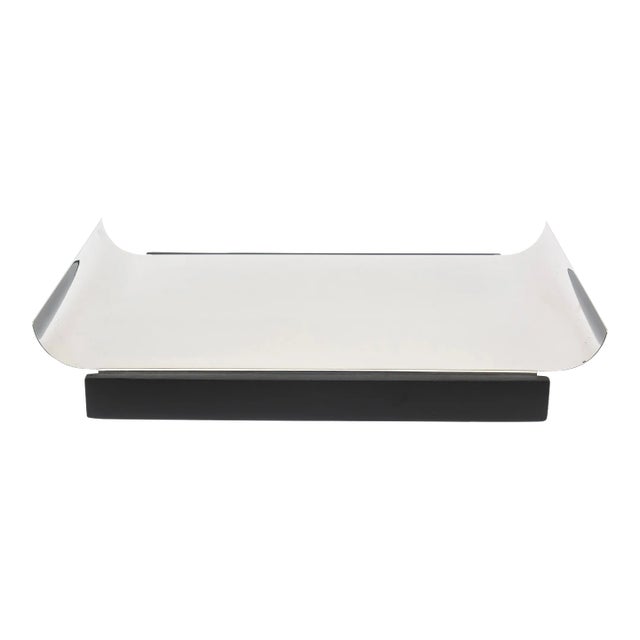 Vintage Stainless Steel and Black Wood Tray 1960's For Sale