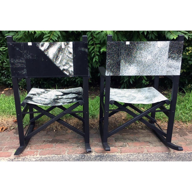 Contemporary Pottery Barn Folding Teak Rocking Chairs A Pair