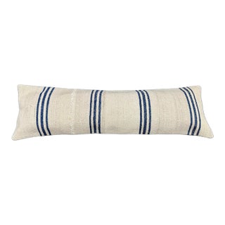 Turkish Hemp Pillow Cushion Natural Beige Blue Cushion Cover 14x45 For Sale
