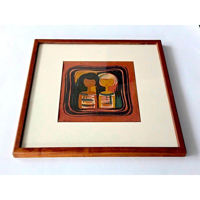 Vintage Scandinavian Ilse Roempke "Vänner" Printed Textile, Signed and Framed For Sale - Image 14 of 16