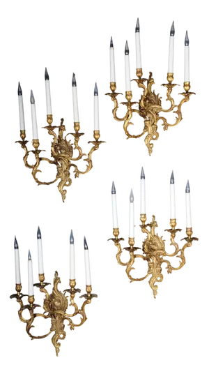 Vintage Rococo Bronze Sconces, Set of 4