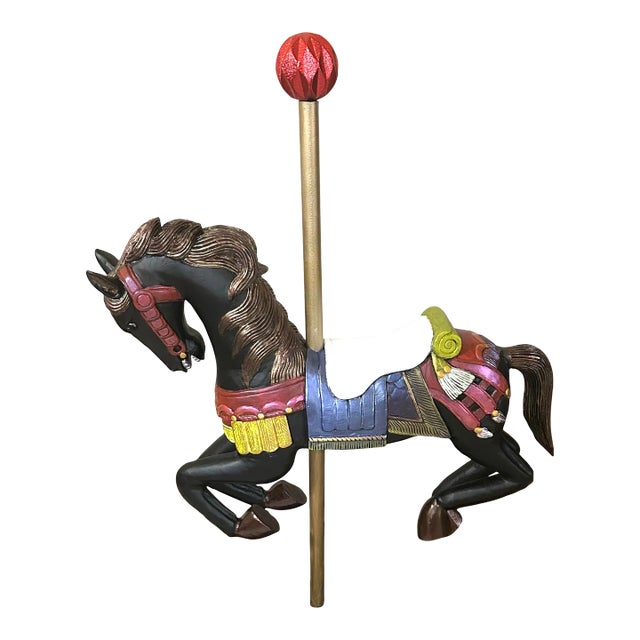 Vintage Wooden Hand-Carved Carousel Horse For Sale