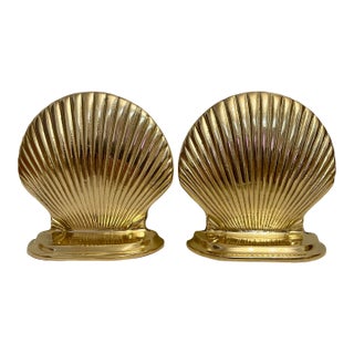 Vintage Brass Clam Shell Seashell Bookends For Sale