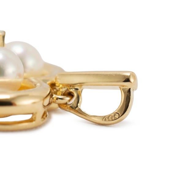 Retired Mikimoto 18k Yellow Gold Pearl Pendant Heart Motif Drop Pendant For Sale In Houston - Image 6 of 8