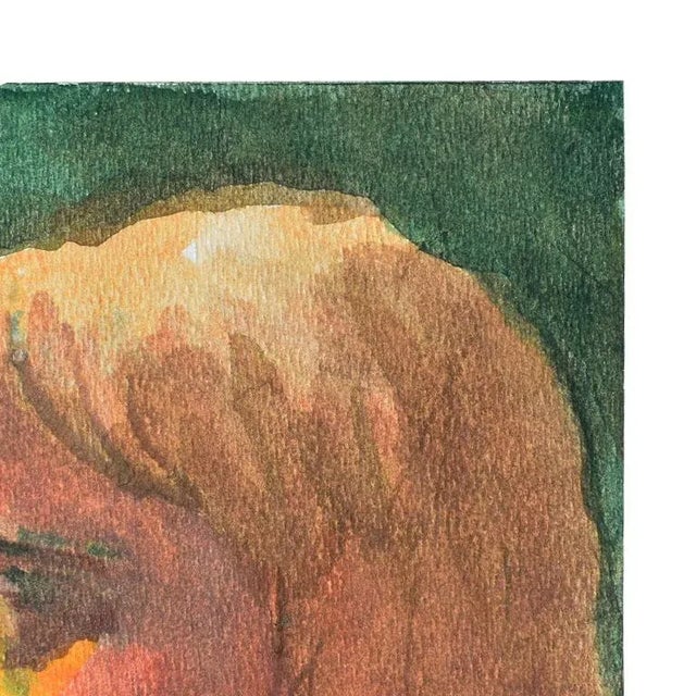 1990s Small Profile Portrait Painting of a Blonde Girl on Green - 7” X 9” For Sale - Image 5 of 7