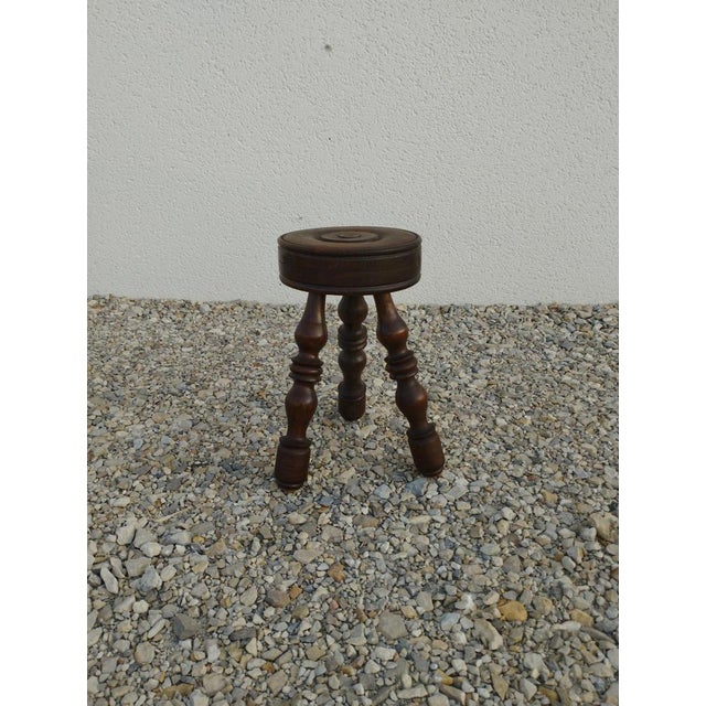 Antique Brutalist Stool in Turned Wood DLG by Charles Dudouyt, 1970s For Sale - Image 11 of 15
