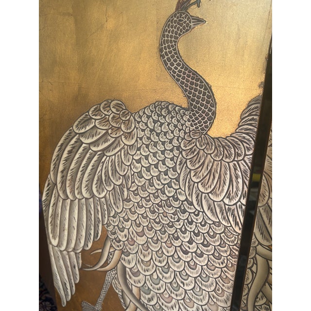 Japanese Maitland Smith Folding Screen With a Gold Leaf and Peacock Design For Sale - Image 3 of 9
