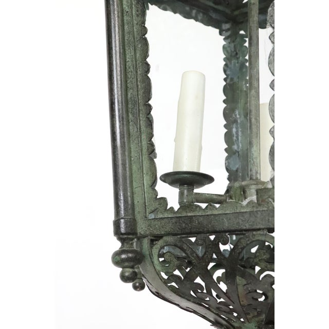 Restored Antique French Wrought Iron Exterior Lantern Pendant Light For Sale In New York - Image 6 of 16