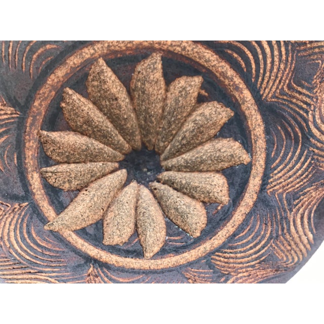 Brown Late 20th Century Southwest Style Stoneware Vase With Carvings For Sale - Image 8 of 13