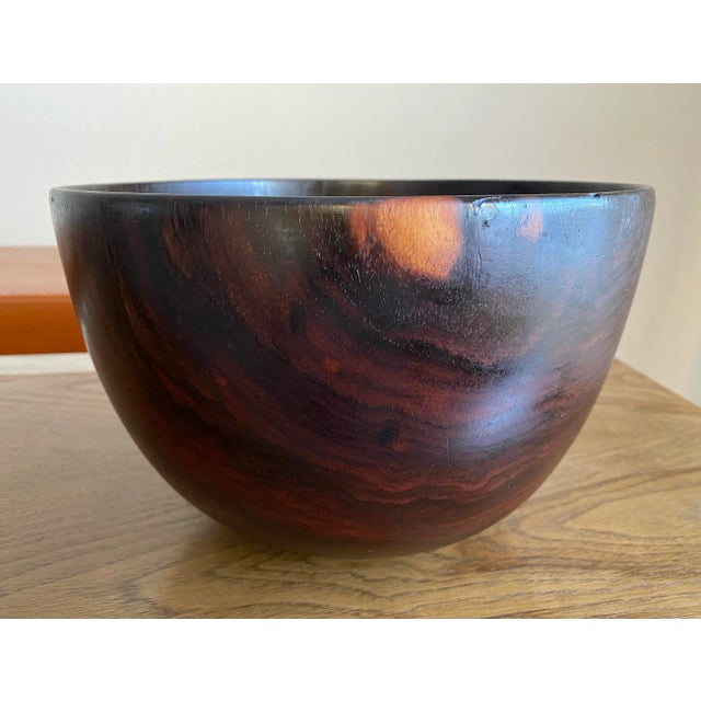 Brown Large Hand-Carved Minimalist Midcentury Modern Rosewood Bowl For Sale - Image 8 of 10