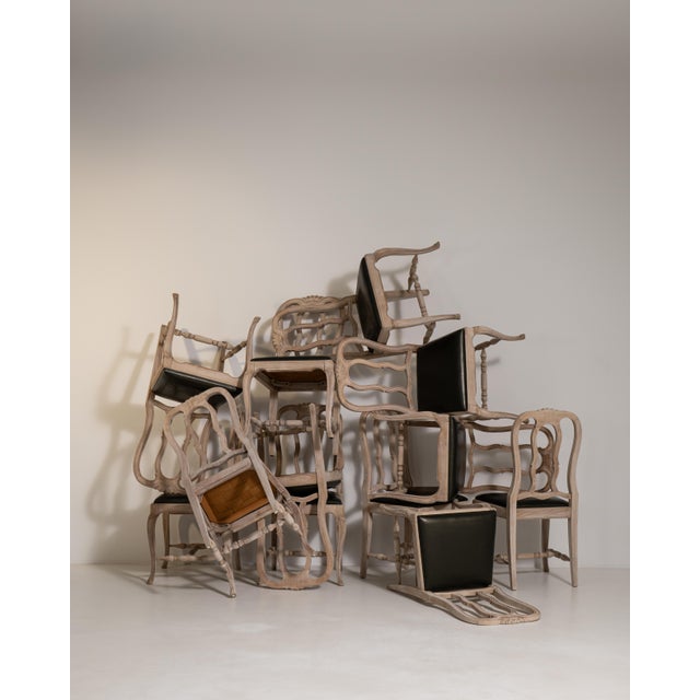 Mid 20th Century Set of Twelve Louis XV Dining Chairs with Upholstered Leather Seats For Sale - Image 17 of 18