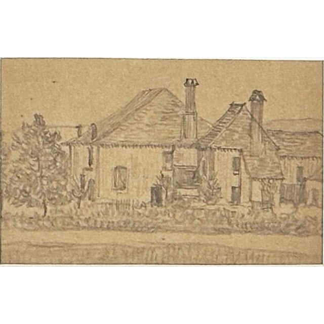 Antique Late 1800's / Early 1900's graphite on paper drawing of landscape from France. Comes with deep brown with gold...