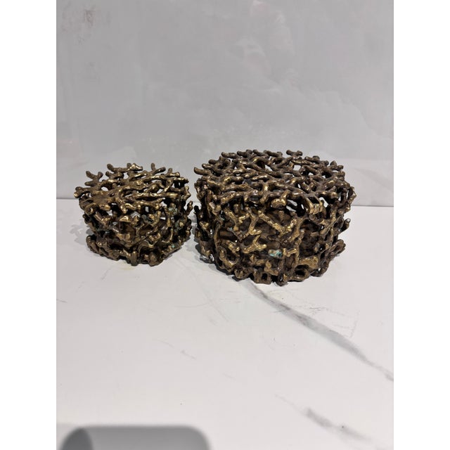 1980s Mina Brass Boxes Set 2 , Coastal Style or Can Be Used for a Candle Holder For Sale - Image 10 of 12