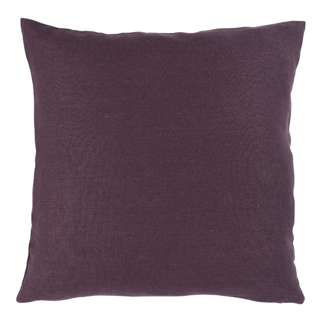 Schumacher Jumi Stonewashed Linen 18" Pillow In Aubergine For Sale