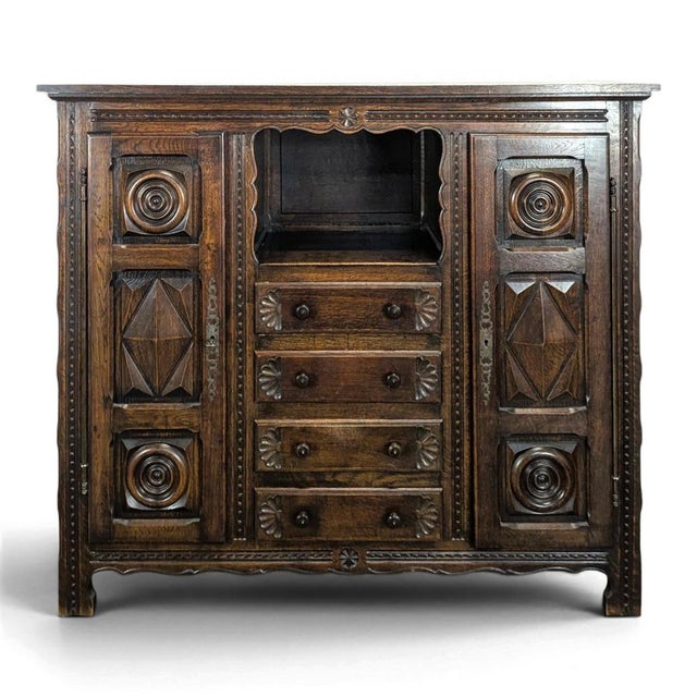 Tall Oak Buffet in the style of Dudouyt For Sale - Image 9 of 9