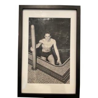 1960s Portrait of Male in a Swimming Pool Black and White Photograph, Framed For Sale