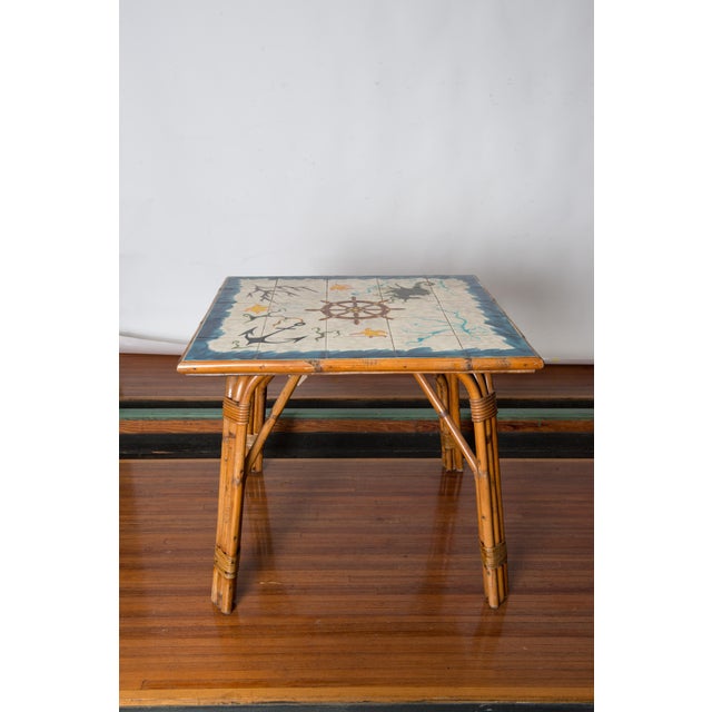 Mid 20th Century Cote D'Azur Rattan, Tile Table and Chairs - 5 Pieces For Sale - Image 5 of 12