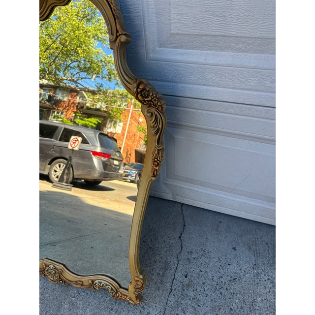 Pair of Vintage French Provincial Rococo Style Wall Mirrors Hollywood Regency Ornate Gold Frames For Sale In New York - Image 6 of 9