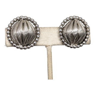 Vintage Signed Napier Round Rhodium Plated Clip Earrings-2 Pieces For Sale