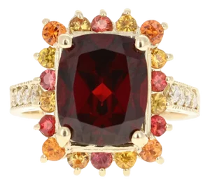 6.97 Carat Garnet Sapphire Diamond Yellow Gold Cocktail Ring