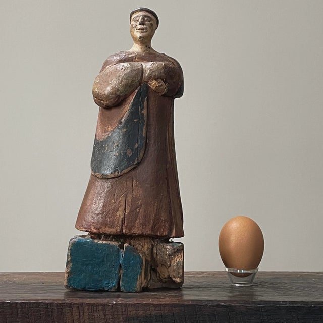 19th Century 19th Century Spanish Hand Carved Polychrome Santo Sculpture For Sale - Image 5 of 9