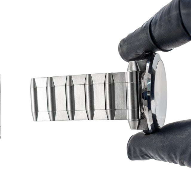 Silver Movado Vizio 34mm 0605808 Black Onyx Stainless Steel Quartz Watch For Sale - Image 8 of 10