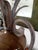 Urn Shaped Lamp With Metal Fronds Asian Inspired Jungle Chic Scrolling Metal Handles Moss Brown Crackle Glaze For Sale - Image 9 of 9