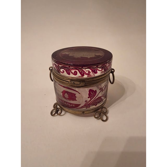 Antique Bohemian ruby flashed and etched jewelry casket with views of Winterburg, Scandinavian, Kungstall and Prebischtor.