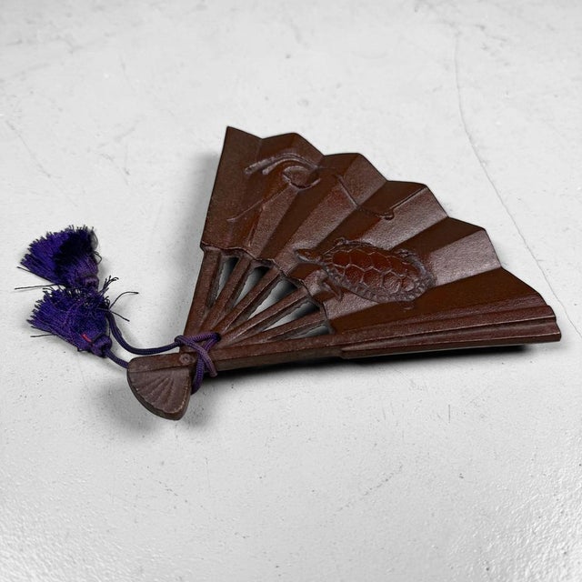 Brown Vintage Japanese Ōgi-Gata Cast Iron Trivet, 1970s For Sale - Image 8 of 12