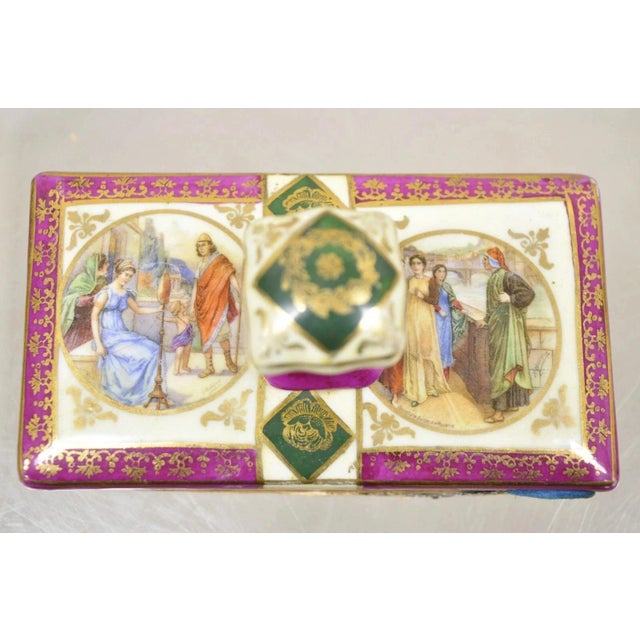 Early 20th Century Antique Old Vienna Paris Porcelain Inkwell and Ink Blotter Desk Set - 2 Pc Set For Sale - Image 5 of 12