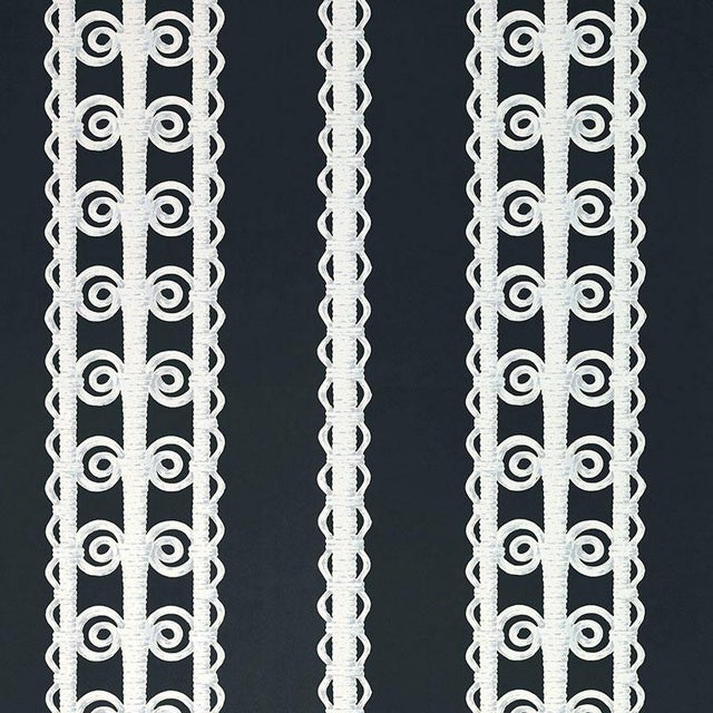 Abstract Sample - Schumacher X Celerie Kemble Wicker Stripe Wallpaper in Licorice For Sale - Image 3 of 3