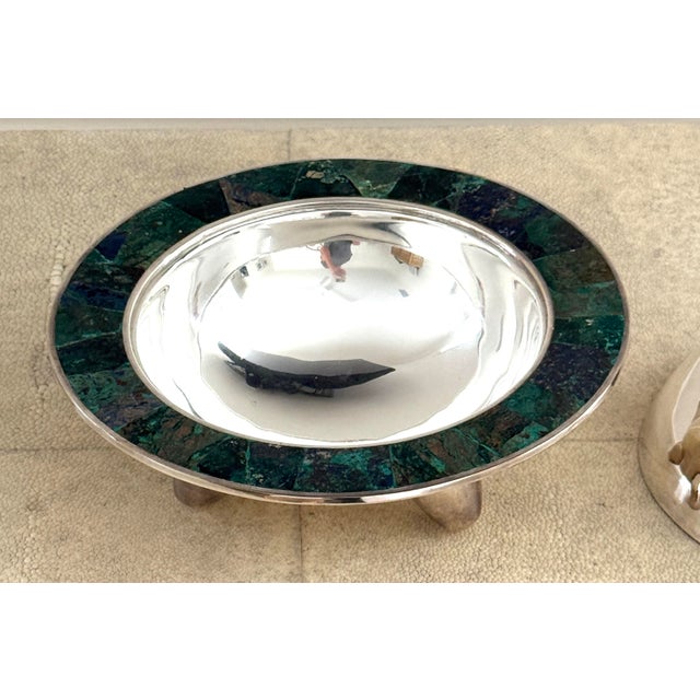 Gemstone Los Castillo Silver Malachite and Lapis Covered Bowl For Sale - Image 7 of 12
