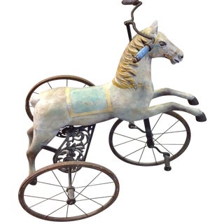 Antique Carved Painted Wooden Horse Velocipede For Sale