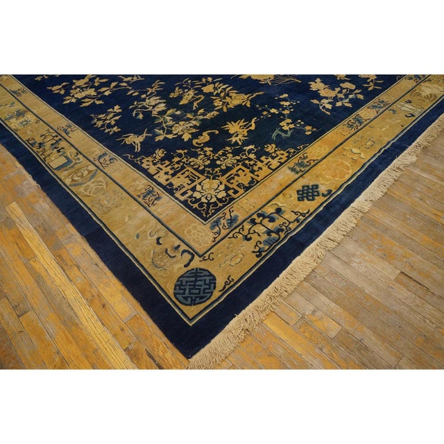 1920s Antique Floral Medallion Oriental Knotted Chinese Peking 11' X 13' 5" Rug For Sale - Image 10 of 11