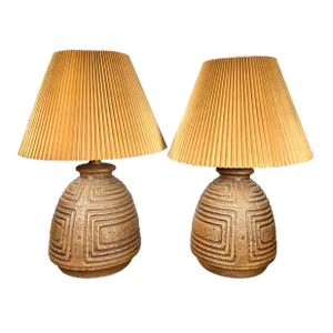 Mid Century Earthtone Pottery Table Lamps - a Pair