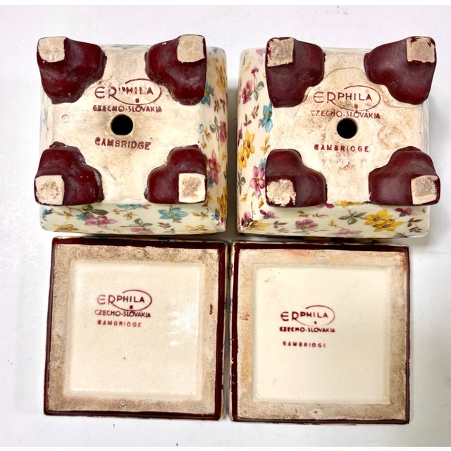 Ceramic Vintage Mid Century Erphila Czecho-Slovakia Chintz Flower Pots With Saucers, a Pair For Sale - Image 7 of 12