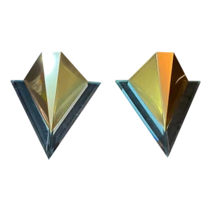 Massive, Post-Modern Pair of Triangular Gilted Metal and Lucite Six Sconces, Late 20th Century Belgium