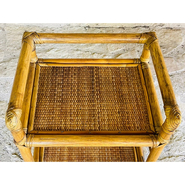 Vintage Bamboo and Rattan Three-Tier Shelf, 1970s For Sale - Image 4 of 18