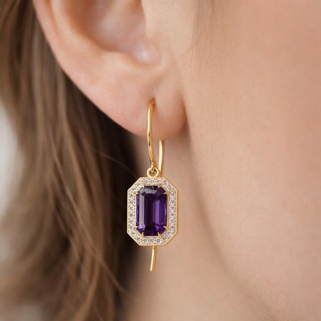 Gemstone Vintage Style Amethyst, Topazes Dangle Earrings Silver, Gold, A Pair For Sale - Image 7 of 8