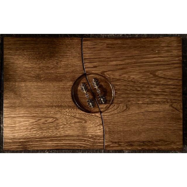 1970s Japanese MCM Tri-Fold Walnut & Ceramic Folk Art Cheese Board For Sale - Image 4 of 8