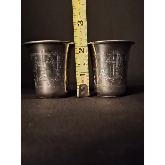 Antique 84 mark Sterling Silver Kiddush Cups Engraved Magen David Star Judaica - Pair For Sale - Image 15 of 18