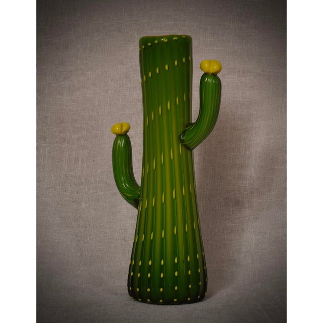Murano Green and Yellow Art Glass Vase, 2000 For Sale - Image 9 of 9