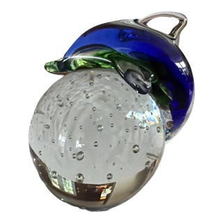 Classic Artisan Heavy Bubble Glass Dolphin Paperweight For Sale