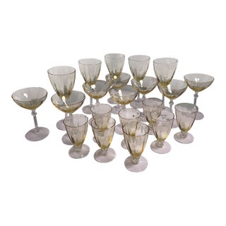 Vintage Fostoria Topaz Depression Glass Stemware Set - 21 Pieces For Sale