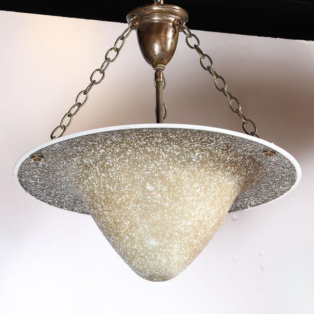 Art Deco Basin Form Acid Etched Green Gold & White Glass Pendant Signed Daum For Sale - Image 12 of 16