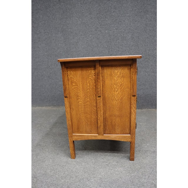Mission Arts & Crafts Style Quarter-Sawn Oak Media Cabinet With Emile Gallé Inspired Marquetry Inlay For Sale - Image 10 of 15