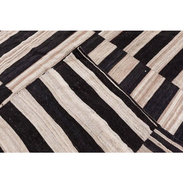 Charcoal Doris Leslie Blau Vintage Striped Ivory And Charcoal Hand-Knotted Wool Rug For Sale - Image 8 of 8