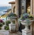 Metal Pair of 19th Century Victorian White Painted Cast Iron Garden Urns on Pedestals For Sale - Image 7 of 12