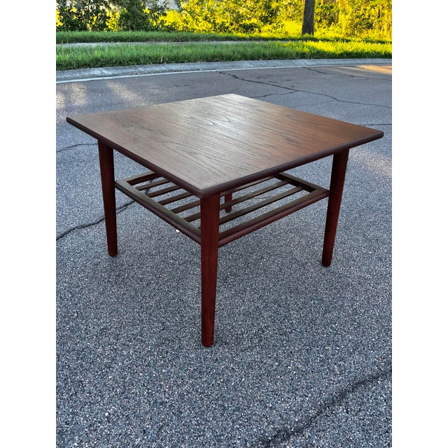 Mid Century Danish Modern Side Table With Slatted Shelf For Sale - Image 4 of 12